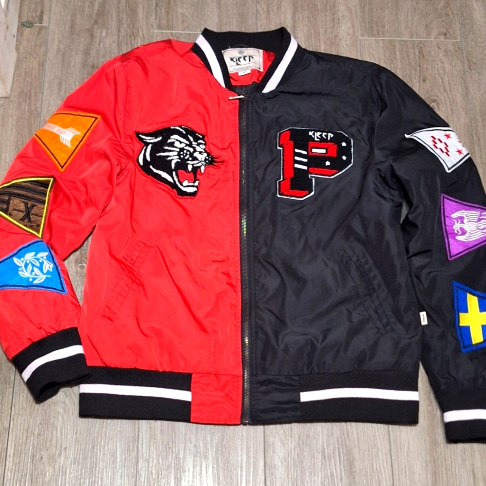 Kleep Varsity Y2K Jacket Hip Hop Rap Embroidered Patches Men's sz Medium